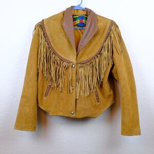 Gorgeous tan suede fringe western jacket womens size large